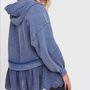 Free People Sweet Streets Blue Hood Sweatshirt NWT